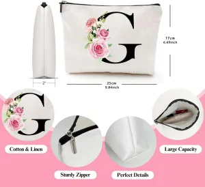 Makeup Bags for Women,Cute Daily Make Up Bags Funny Monogram Cosmetic Bags Letter A-Z Toiletry Pouch Thanksgiving Christmas Day Mother's Day Birthday Gifts