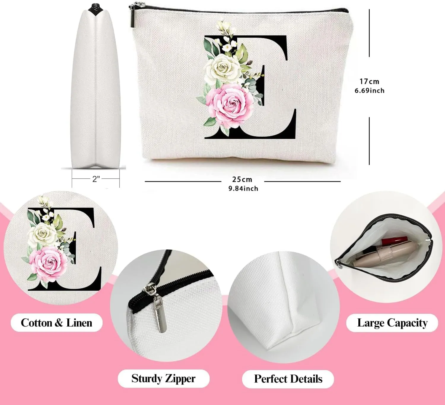 Makeup Bags for Women,Cute Daily Make Up Bags Funny Monogram Cosmetic Bags Letter A-Z Toiletry Pouch Thanksgiving Christmas Day Mother's Day Birthday Gifts