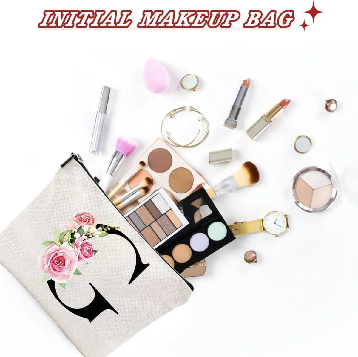 Makeup Bags for Women,Cute Daily Make Up Bags Funny Monogram Cosmetic Bags Letter A-Z Toiletry Pouch Thanksgiving Christmas Day Mother's Day Birthday Gifts
