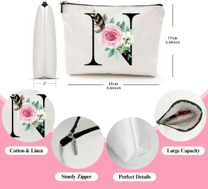 Makeup Bags for Women,Cute Daily Make Up Bags Funny Monogram Cosmetic Bags Letter A-Z Toiletry Pouch Thanksgiving Christmas Day Mother's Day Birthday Gifts
