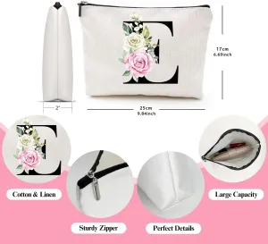 Makeup Bags for Women,Cute Daily Make Up Bags Funny Monogram Cosmetic Bags Letter A-Z Toiletry Pouch Thanksgiving Christmas Day Mother's Day Birthday Gifts