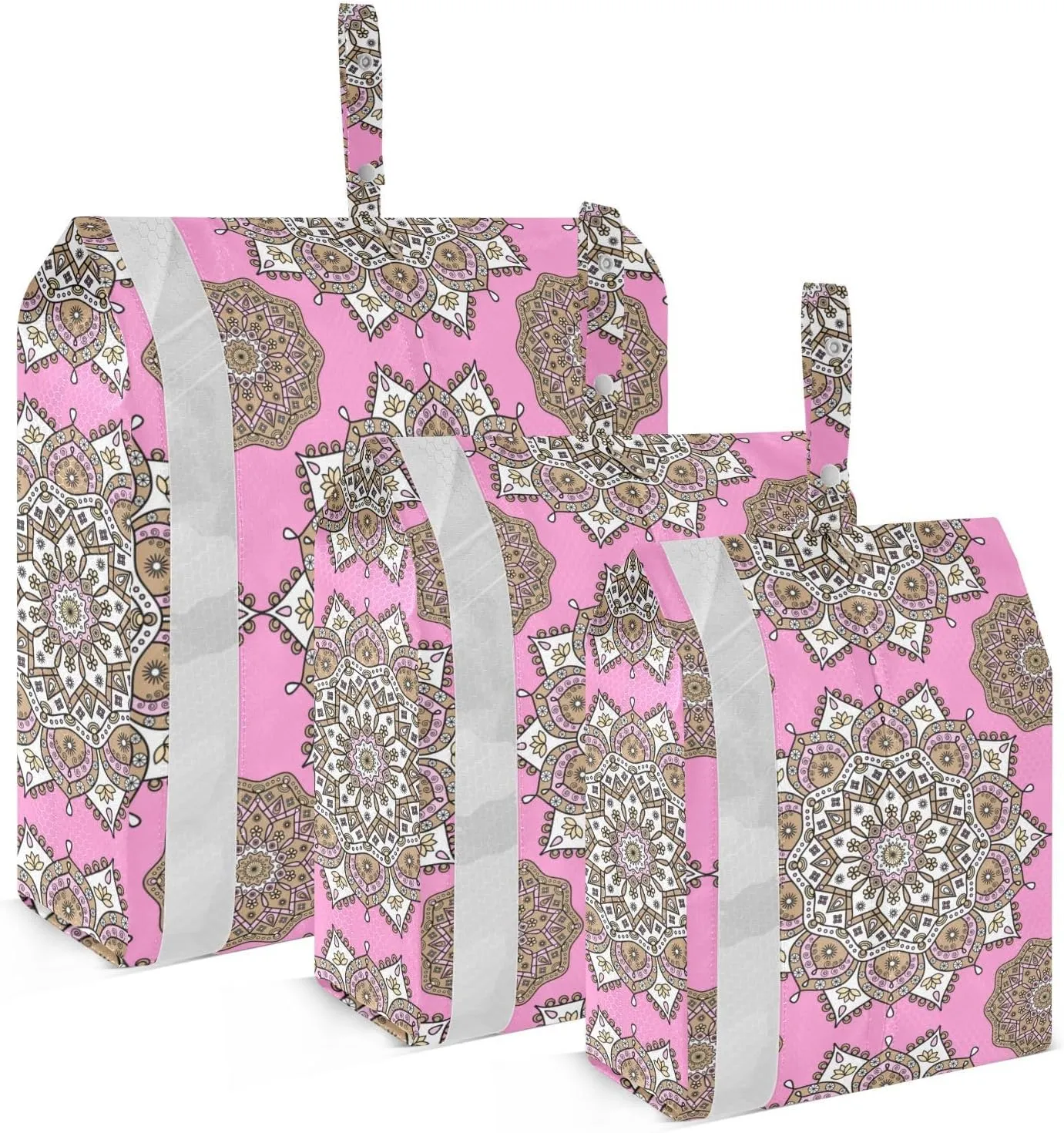 Mandala Flower Pink Packing Cubes Set of 3, Lightweight Travel Luggage Organizers Foldable Bags for Easy Packing and Organization