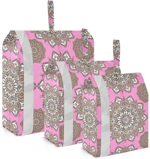 Mandala Flower Pink Packing Cubes Set of 3, Lightweight Travel Luggage Organizers Foldable Bags for Easy Packing and Organization
