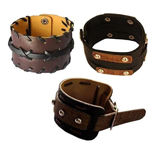 Mens Fashion Jewellery Stylish & Fancy Multicolour wristband Combo Leather Bracelet ( Friendshipday Special Gifts)