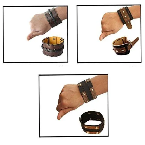 Mens Fashion Jewellery Stylish & Fancy Multicolour wristband Combo Leather Bracelet ( Friendshipday Special Gifts)