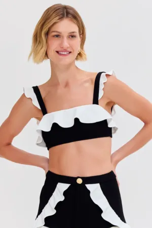 MERIAN KNIT FLUTTER COLOR BLOCK BIKINI TOP