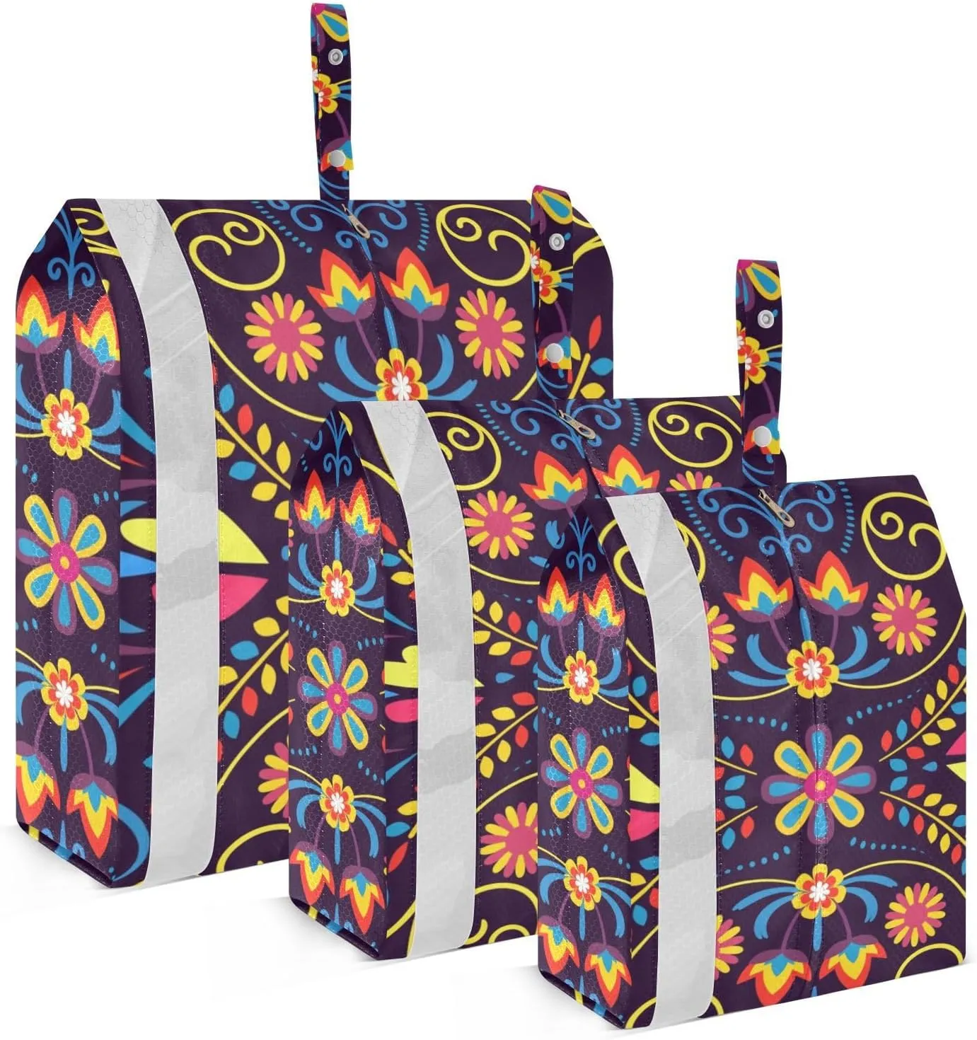Mexican Floral Packing Cubes Set of 3, Lightweight Travel Luggage Organizers Foldable Bags for Easy Packing and Organization