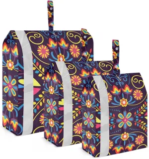 Mexican Floral Packing Cubes Set of 3, Lightweight Travel Luggage Organizers Foldable Bags for Easy Packing and Organization