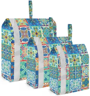 Mexican Talavera Packing Cubes Set of 3, Lightweight Travel Luggage Organizers Foldable Bags for Easy Packing and Organization