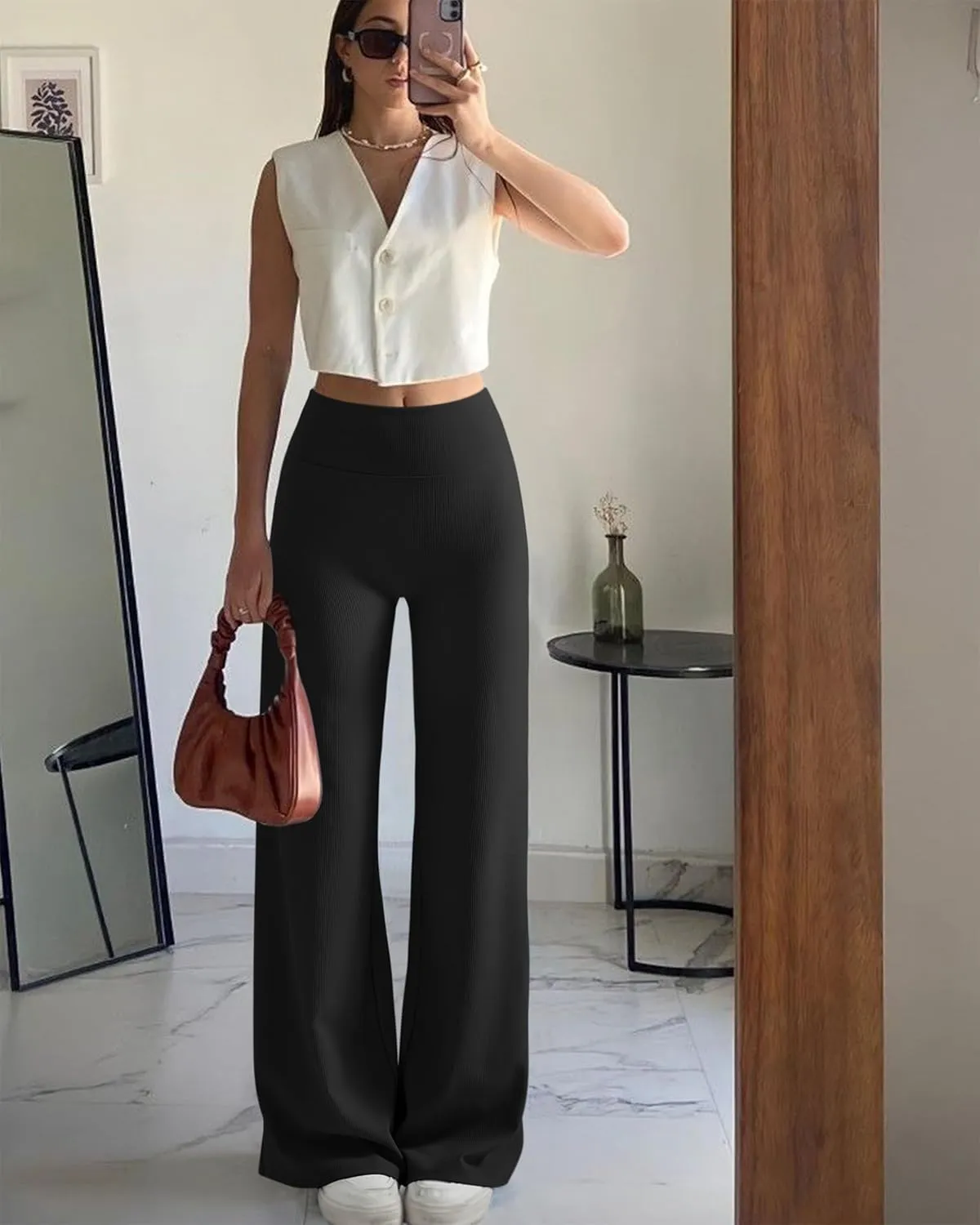 MOOSLOVER Women Wide Leg Yoga Lounge Pants High Waisted Casual Pants Comfy Stretchy Loose Pants