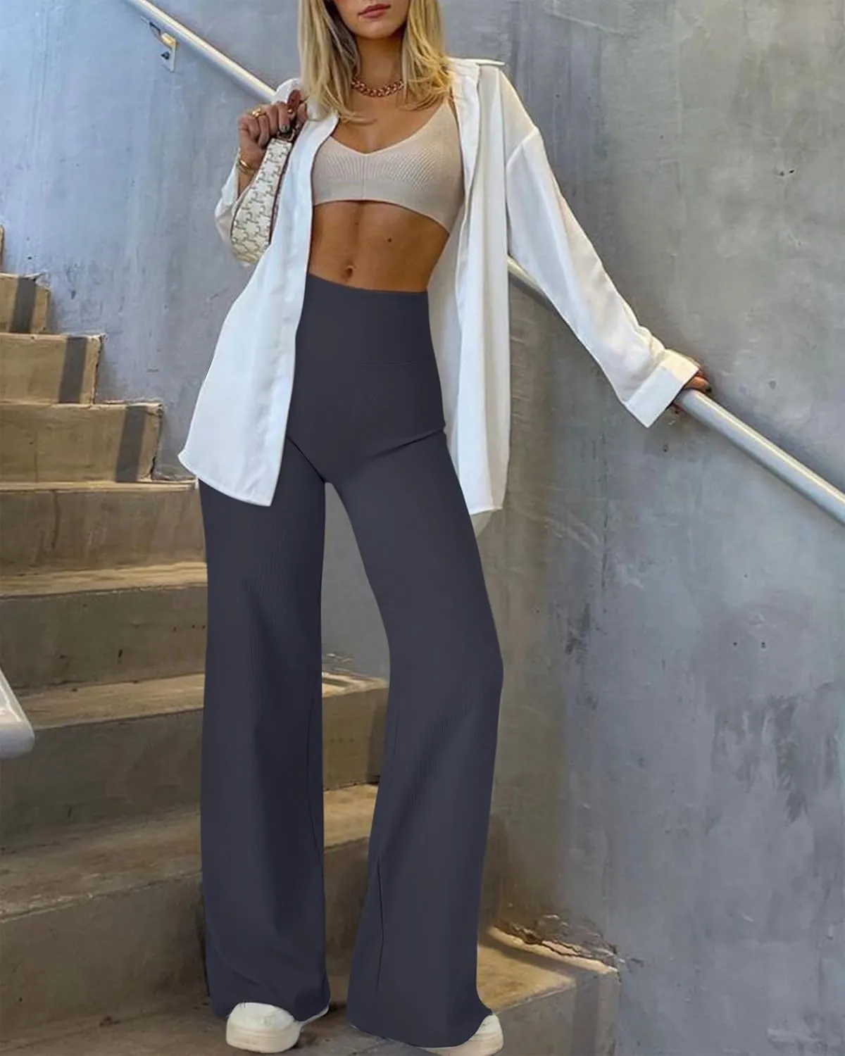 MOOSLOVER Women Wide Leg Yoga Lounge Pants High Waisted Casual Pants Comfy Stretchy Loose Pants