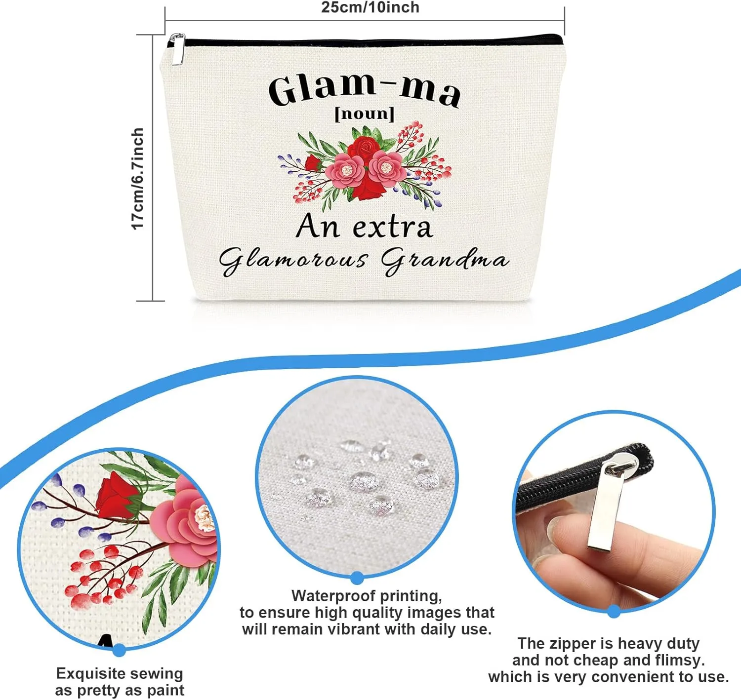 Mother's Day Best Grandma Gifts Glamma Makeup Bag Gift Christmas Birthday Gift for Grandmother Grandma Nana Gift from Granddaughter Cosmetic Bag Funny Grandma Gift Makeup Pouch Travel Toiletry Bag