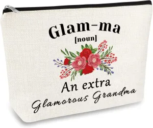 Mother's Day Best Grandma Gifts Glamma Makeup Bag Gift Christmas Birthday Gift for Grandmother Grandma Nana Gift from Granddaughter Cosmetic Bag Funny Grandma Gift Makeup Pouch Travel Toiletry Bag