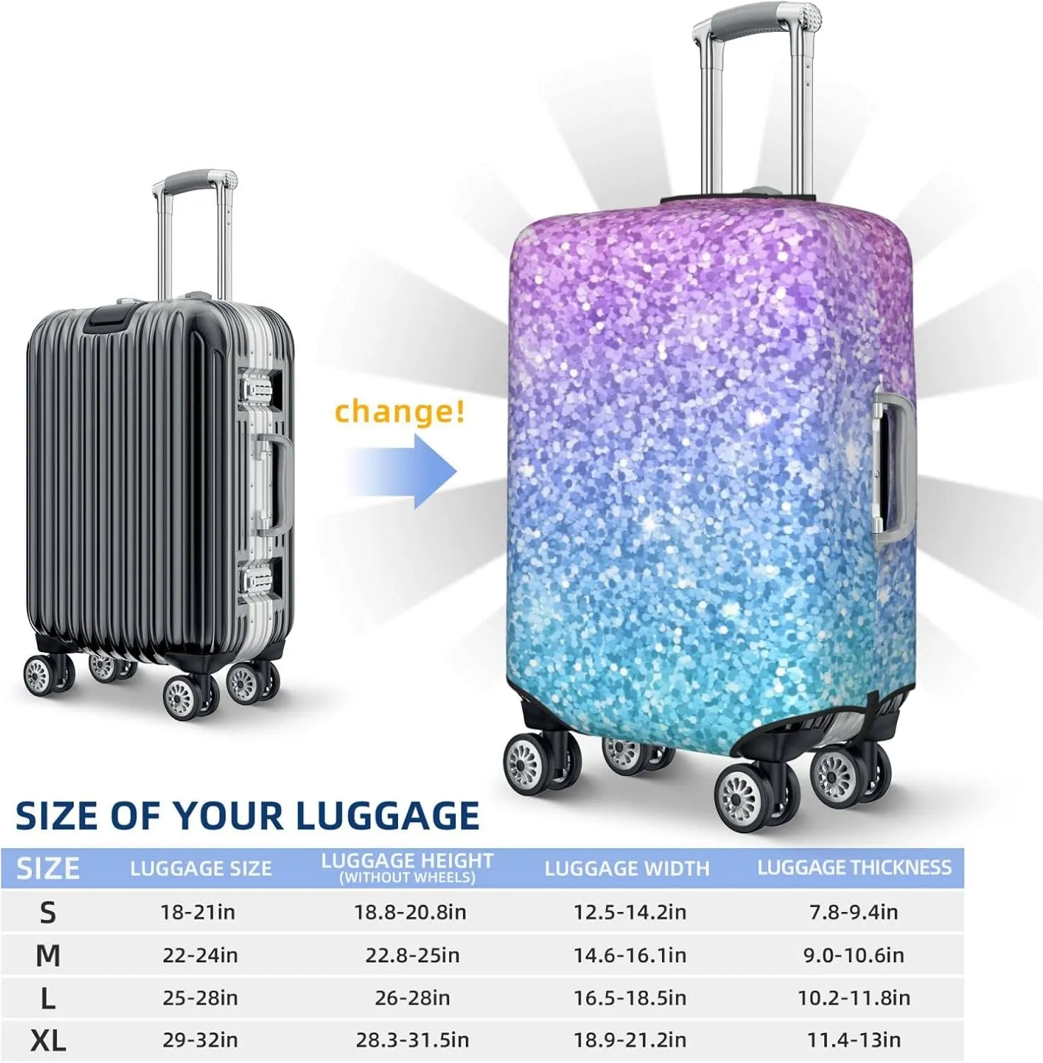 Multicolor Glitter Luggage Cover,Washable Suitcase Covers Fashion Luggage Covers,Anti-Scratch Suitcase Protector Cover