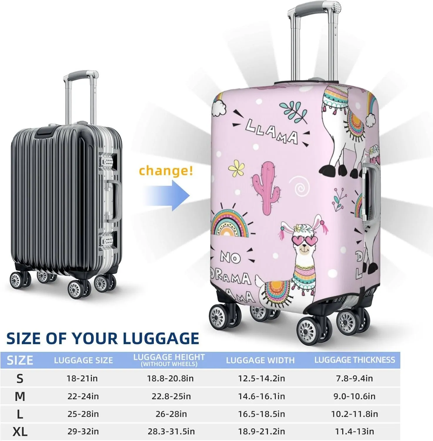 No Drama Llama Luggage Cover,Washable Suitcase Covers Fashion Luggage Covers,Anti-Scratch Suitcase Protector Cover