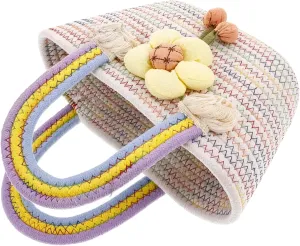 NOLITOY Handwoven Rainbow Handbag Summer Bucket Bag for Women Mini Canvas Shoulder Bag Small Handbags Boys and Girls' Beach Versatile Fashion Accessory