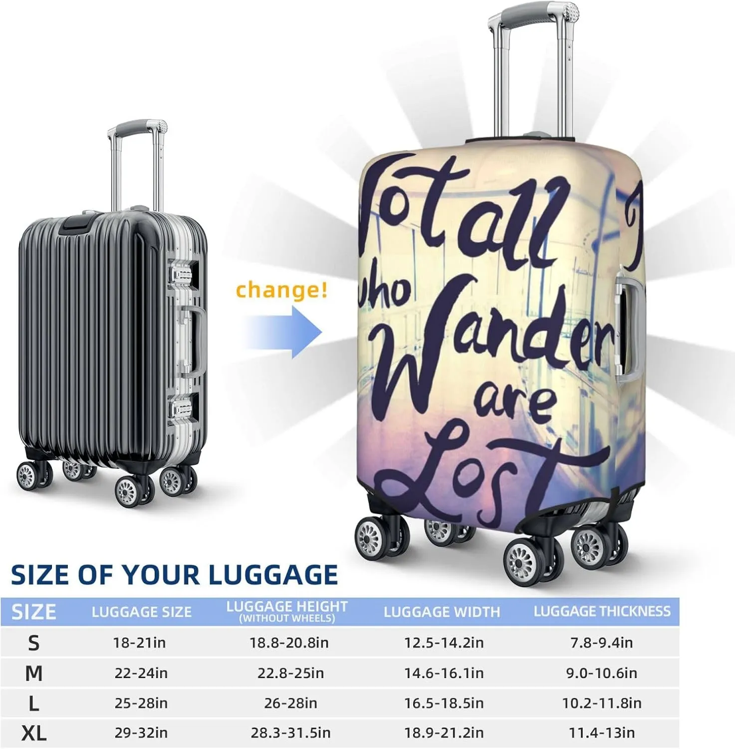 Not All Those Who Wander Are Lost Luggage Cover,Washable Suitcase Covers Fashion Luggage Covers,Anti-Scratch Suitcase Protector Cover