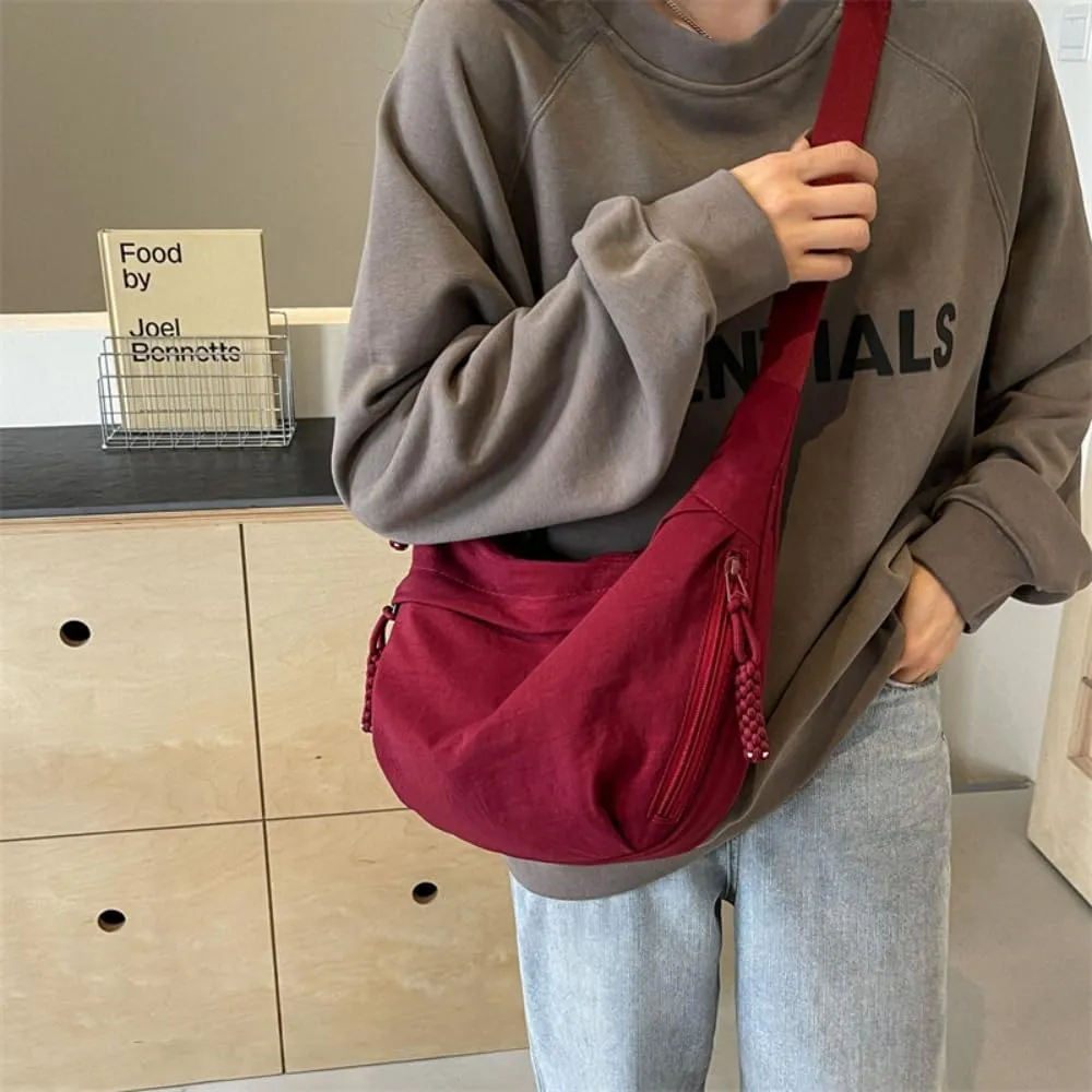 Nylon Crossbody Bags for Women, Trendy Medium Crescent Bag, Lightweight Woman Over Shoulder Purse with Zipper