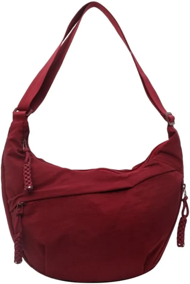 Nylon Crossbody Bags for Women, Trendy Medium Crescent Bag, Lightweight Woman Over Shoulder Purse with Zipper