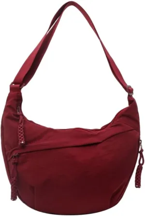 Nylon Crossbody Bags for Women, Trendy Medium Crescent Bag, Lightweight Woman Over Shoulder Purse with Zipper