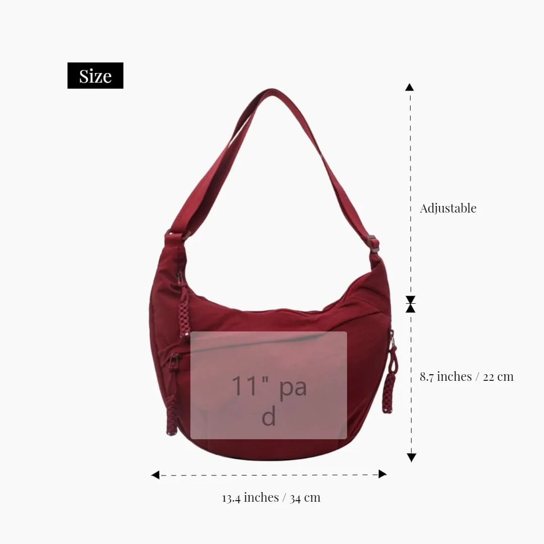 Nylon Crossbody Bags for Women, Trendy Medium Crescent Bag, Lightweight Woman Over Shoulder Purse with Zipper