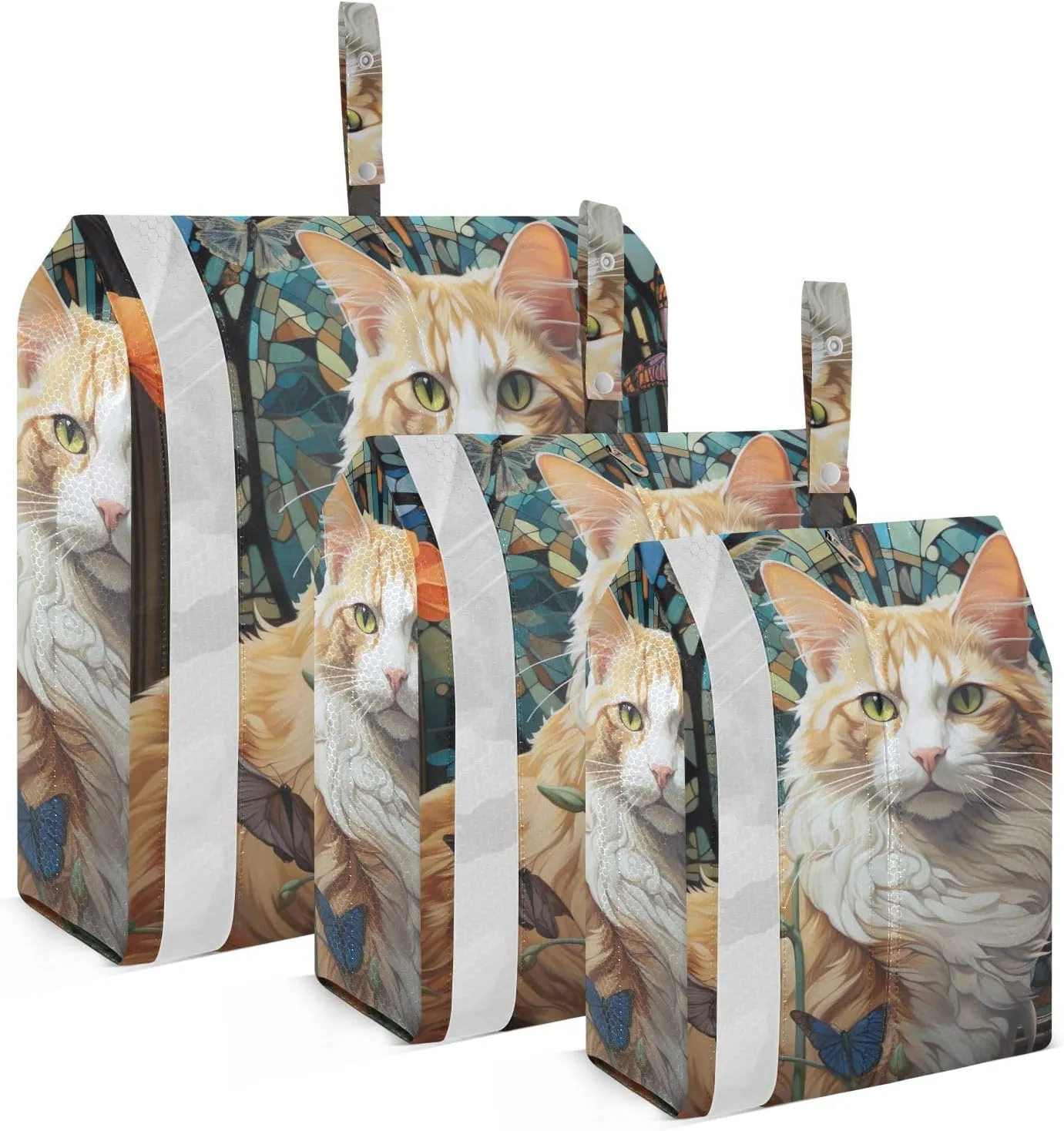 Orange Cat Painting Packing Cubes Set of 3, Lightweight Travel Luggage Organizers Foldable Bags for Easy Packing and Organization