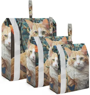 Orange Cat Painting Packing Cubes Set of 3, Lightweight Travel Luggage Organizers Foldable Bags for Easy Packing and Organization