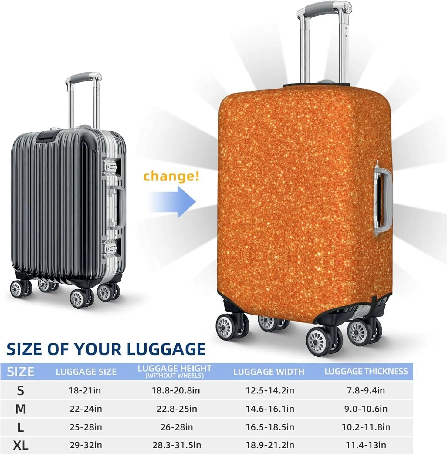 Orange Glitter Luggage Cover,Washable Suitcase Covers Fashion Luggage Covers,Anti-Scratch Suitcase Protector Cover