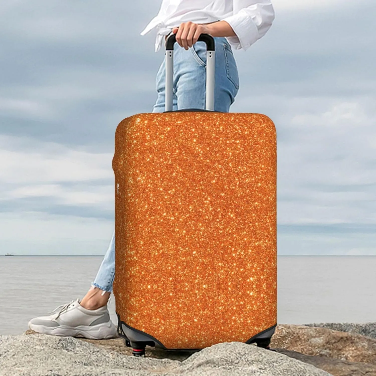 Orange Glitter Luggage Cover,Washable Suitcase Covers Fashion Luggage Covers,Anti-Scratch Suitcase Protector Cover