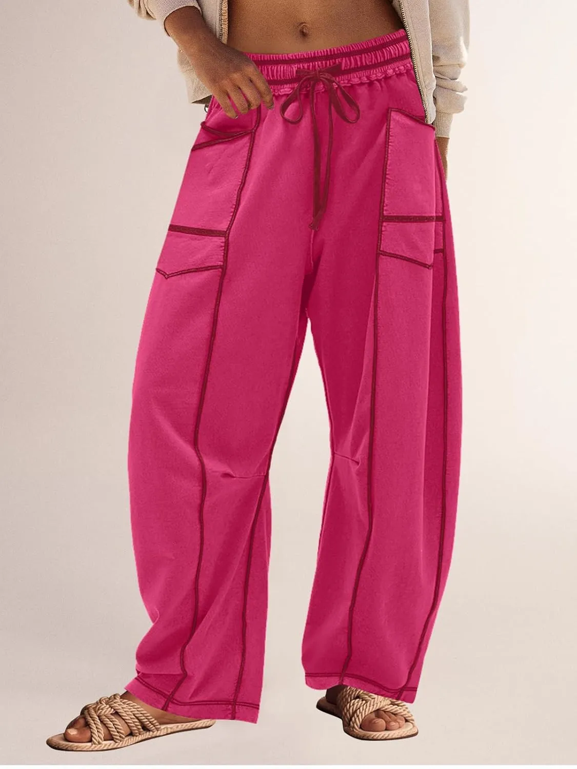 Panadila Womens Barrel Pants Drawstring Wide Leg Sweatpants Baggy Summer Lounge Pants Casual Beach Trousers