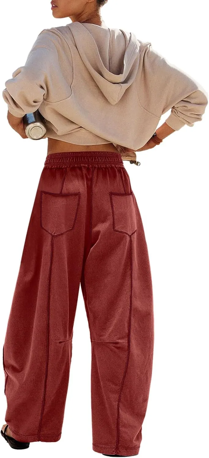 Panadila Womens Barrel Pants Drawstring Wide Leg Sweatpants Baggy Summer Lounge Pants Casual Beach Trousers