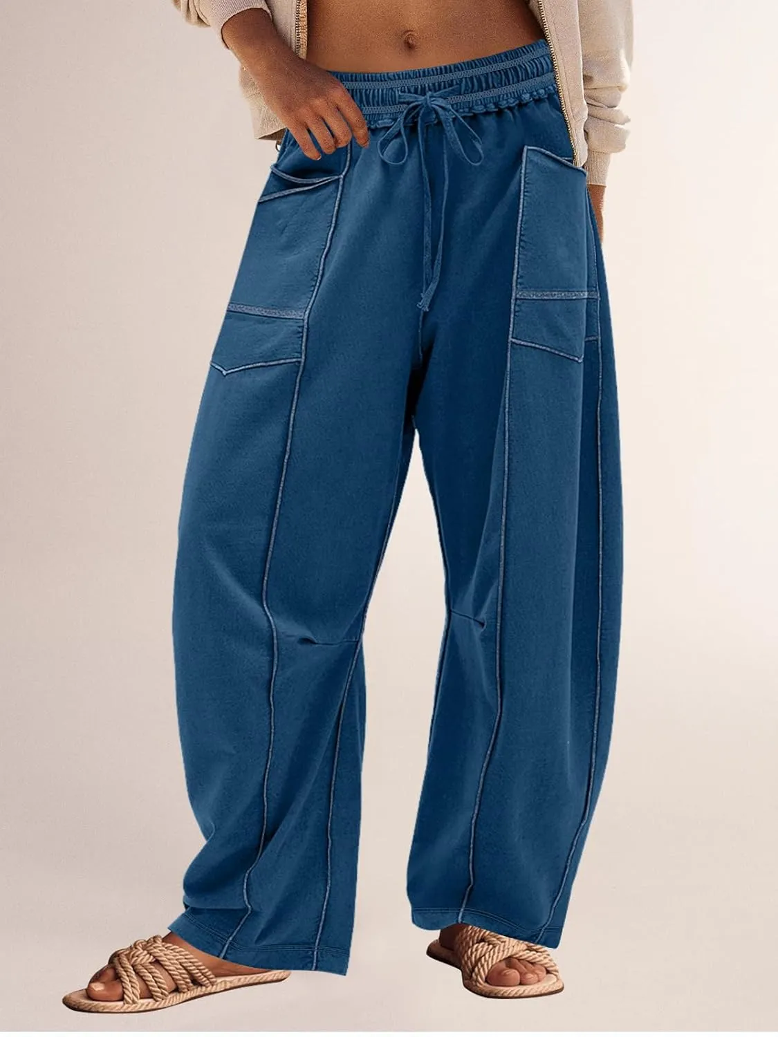 Panadila Womens Barrel Pants Drawstring Wide Leg Sweatpants Baggy Summer Lounge Pants Casual Beach Trousers
