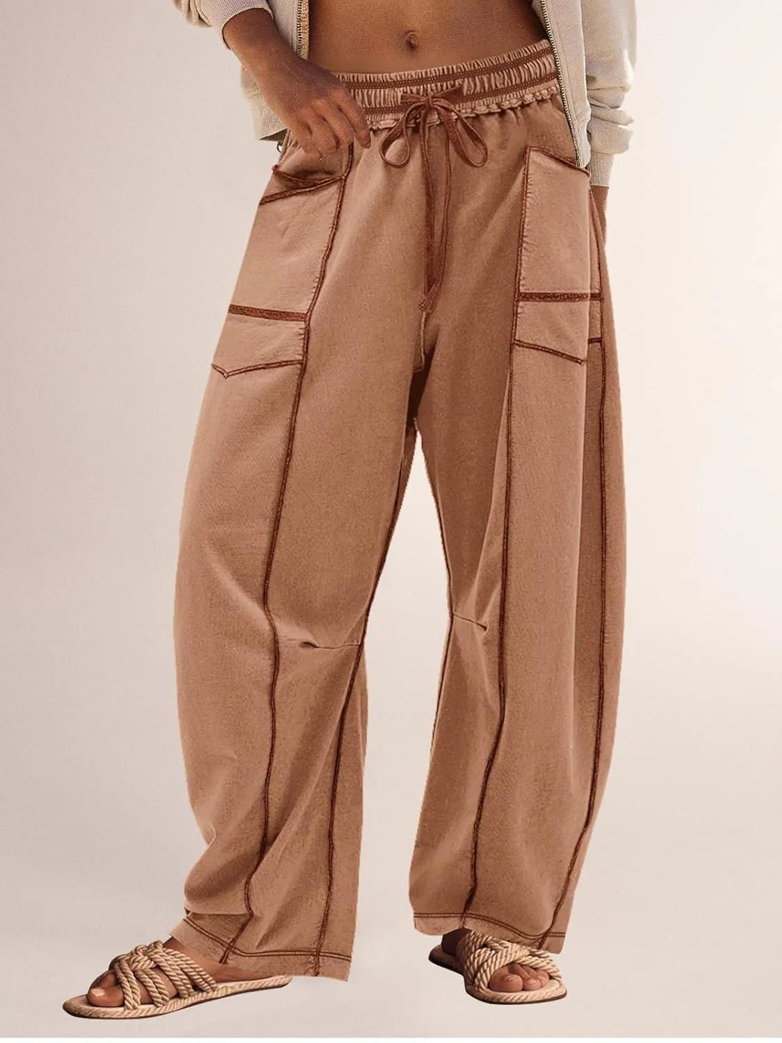 Panadila Womens Barrel Pants Drawstring Wide Leg Sweatpants Baggy Summer Lounge Pants Casual Beach Trousers