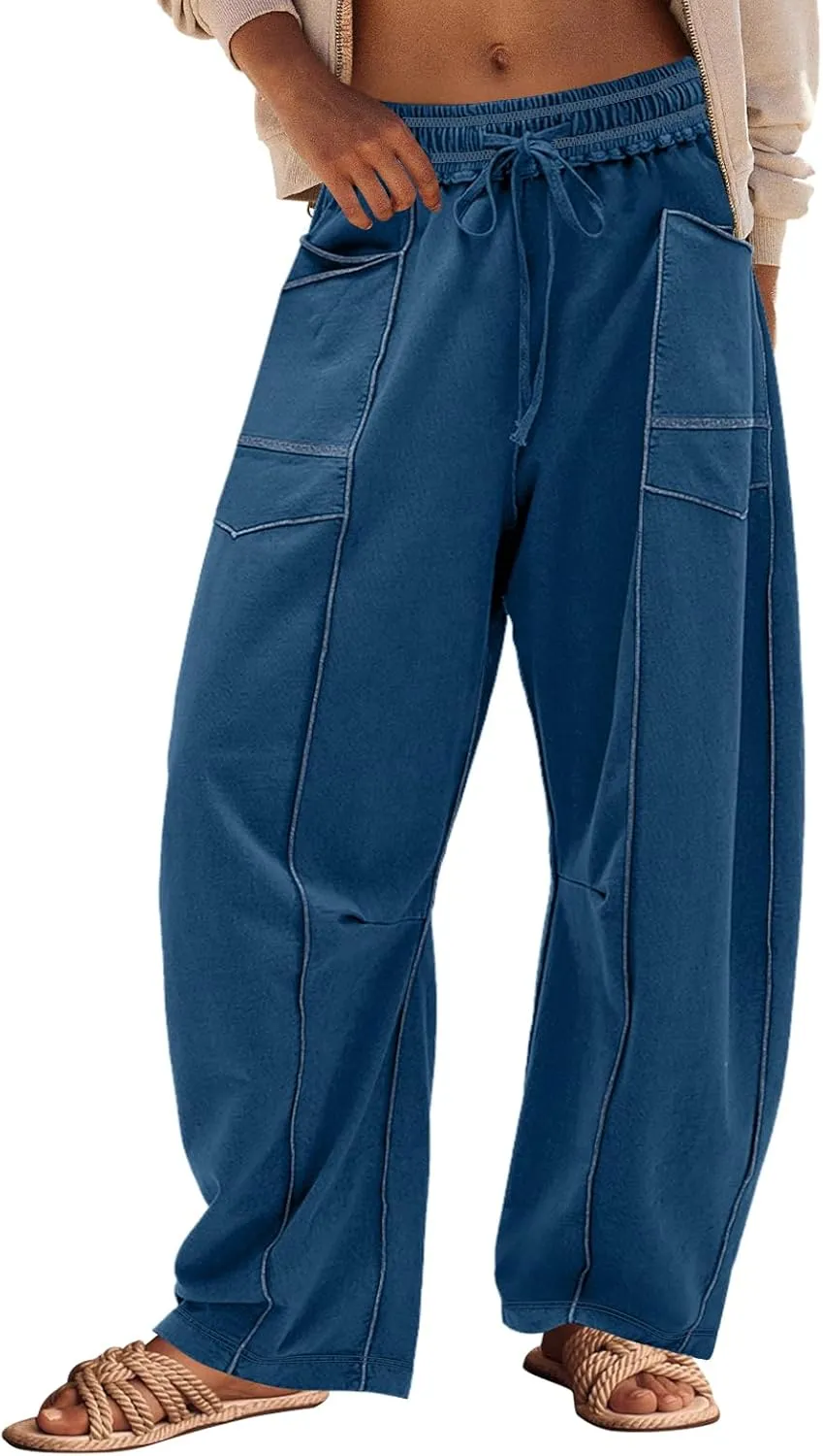 Panadila Womens Barrel Pants Drawstring Wide Leg Sweatpants Baggy Summer Lounge Pants Casual Beach Trousers