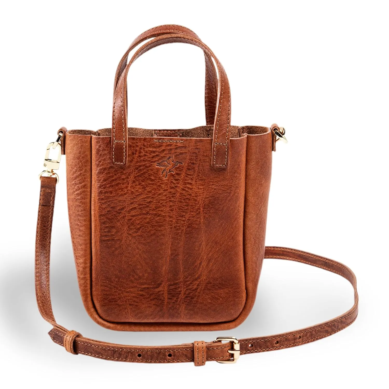 PEGAI Premium Italian Leather Mini Tote Bag - Versatile Crossbody Bags For Women, Bucket, Sling & Shoulder Bag with Adjustable Detachable Strap | Bucky (Dark Brown, Italian Leather)