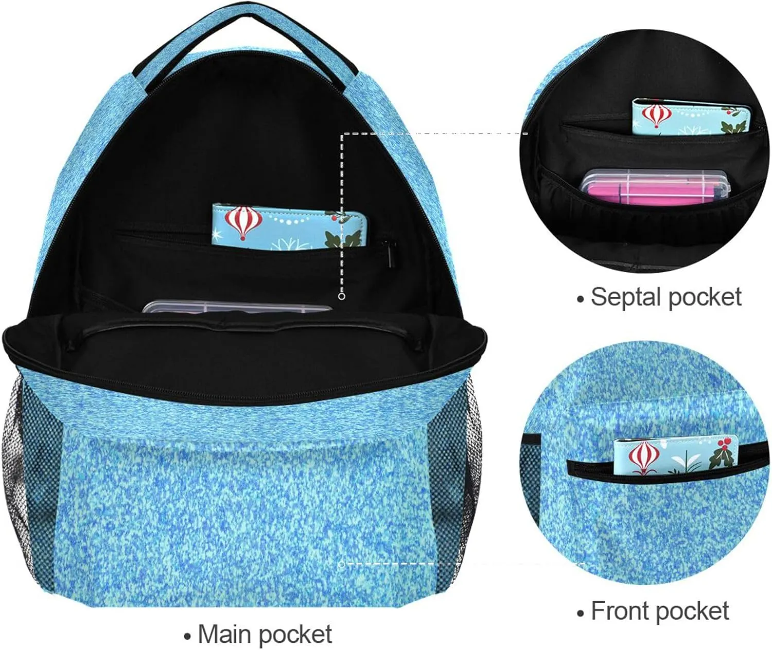 Pfrewn Custom Sky Blue Aqua Glitter Sparkle Backpacks Personalized Bookbag with Name Boys Girls School Backpack 17"