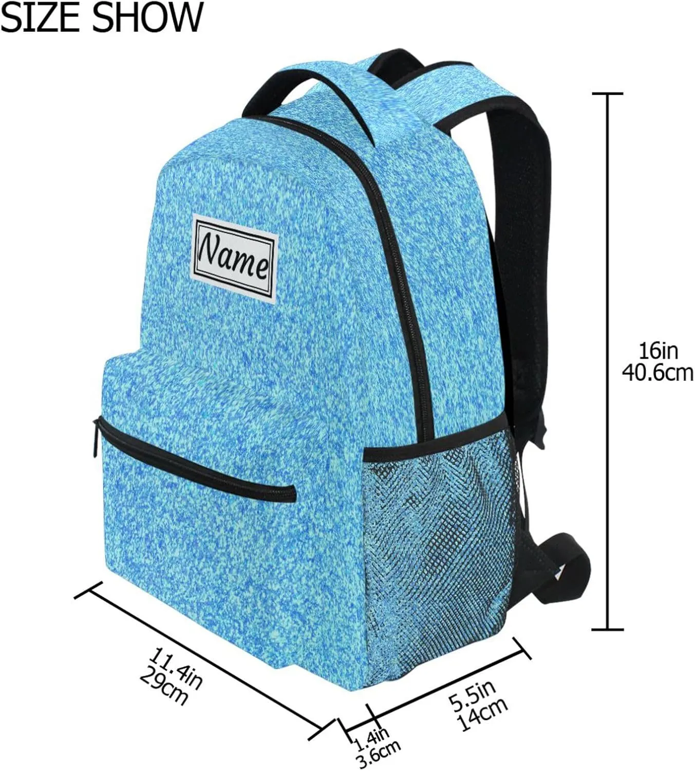 Pfrewn Custom Sky Blue Aqua Glitter Sparkle Backpacks Personalized Bookbag with Name Boys Girls School Backpack 17"