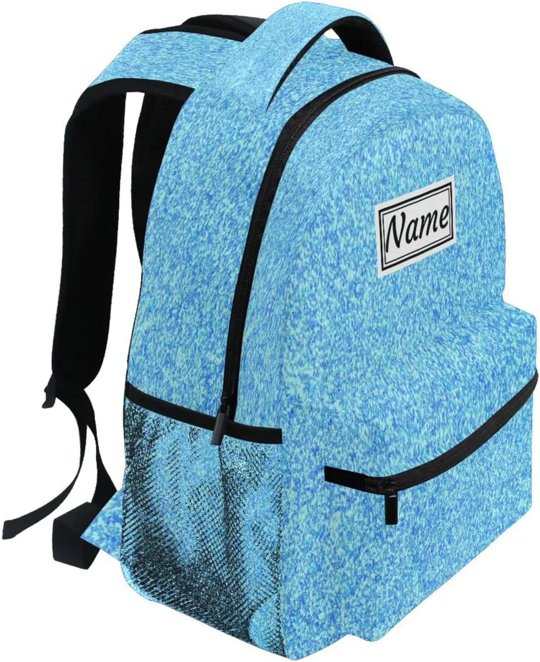 Pfrewn Custom Sky Blue Aqua Glitter Sparkle Backpacks Personalized Bookbag with Name Boys Girls School Backpack 17"