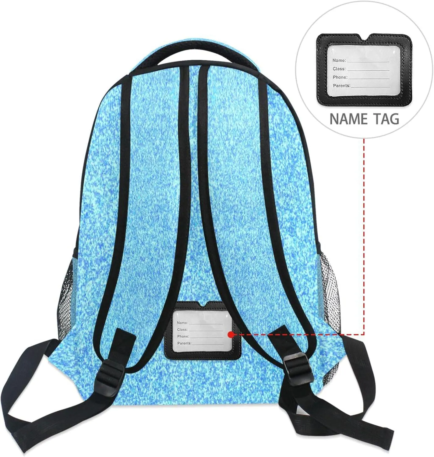 Pfrewn Custom Sky Blue Aqua Glitter Sparkle Backpacks Personalized Bookbag with Name Boys Girls School Backpack 17"