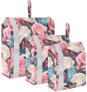 Pink Roses Butterfly Packing Cubes for Travel 3 Set Travel Organizer Bags Luggage Bags for Packing Compression
