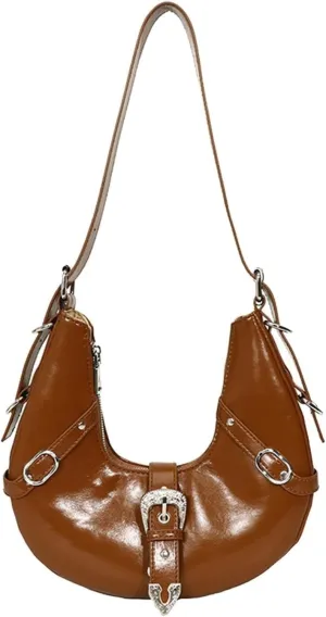 PU Leather Crossbody Tote with Adjustable Strap Elegant Underarm Fashion Women's Crescent Shoulder Retro Handbag