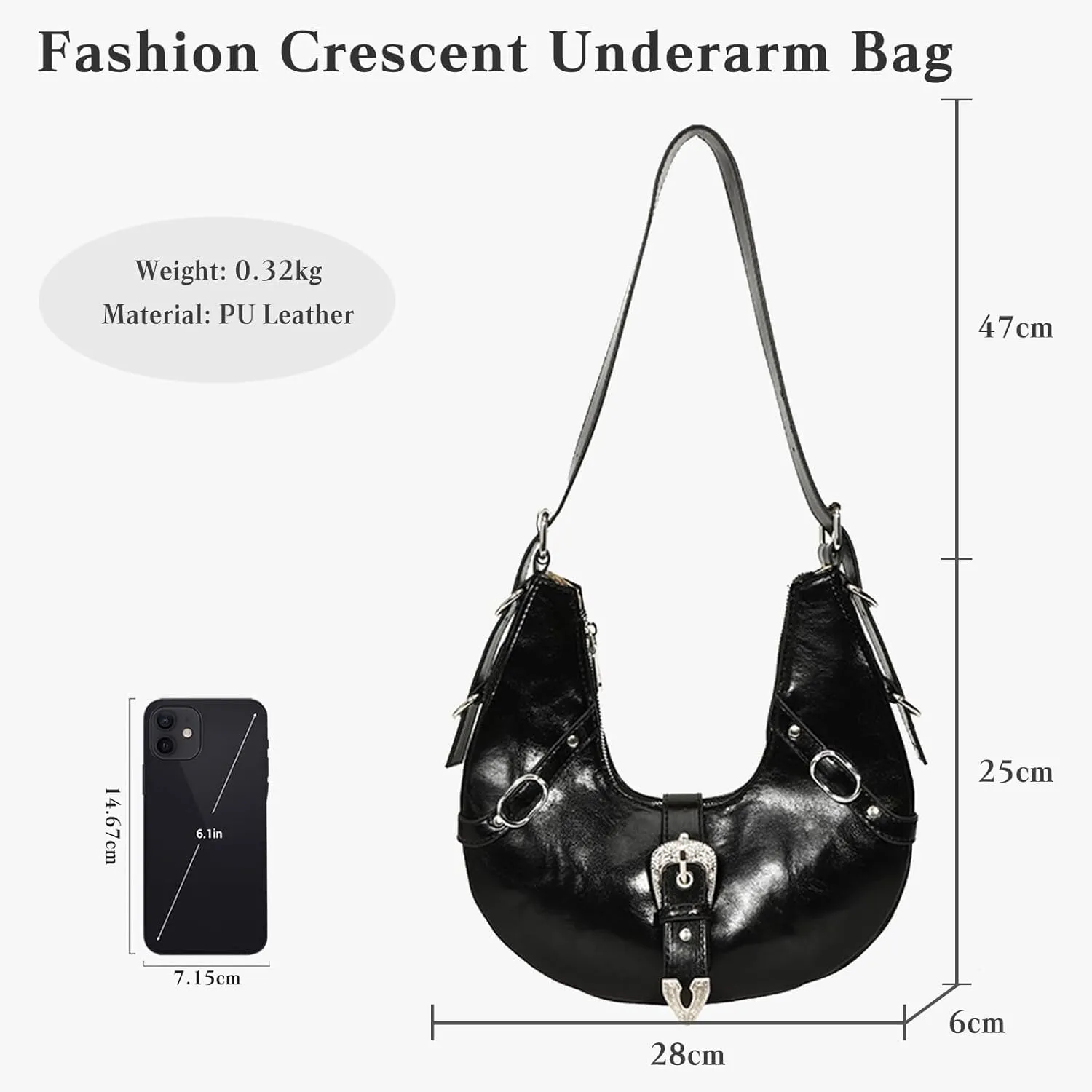 PU Leather Crossbody Tote with Adjustable Strap Elegant Underarm Fashion Women's Crescent Shoulder Retro Handbag