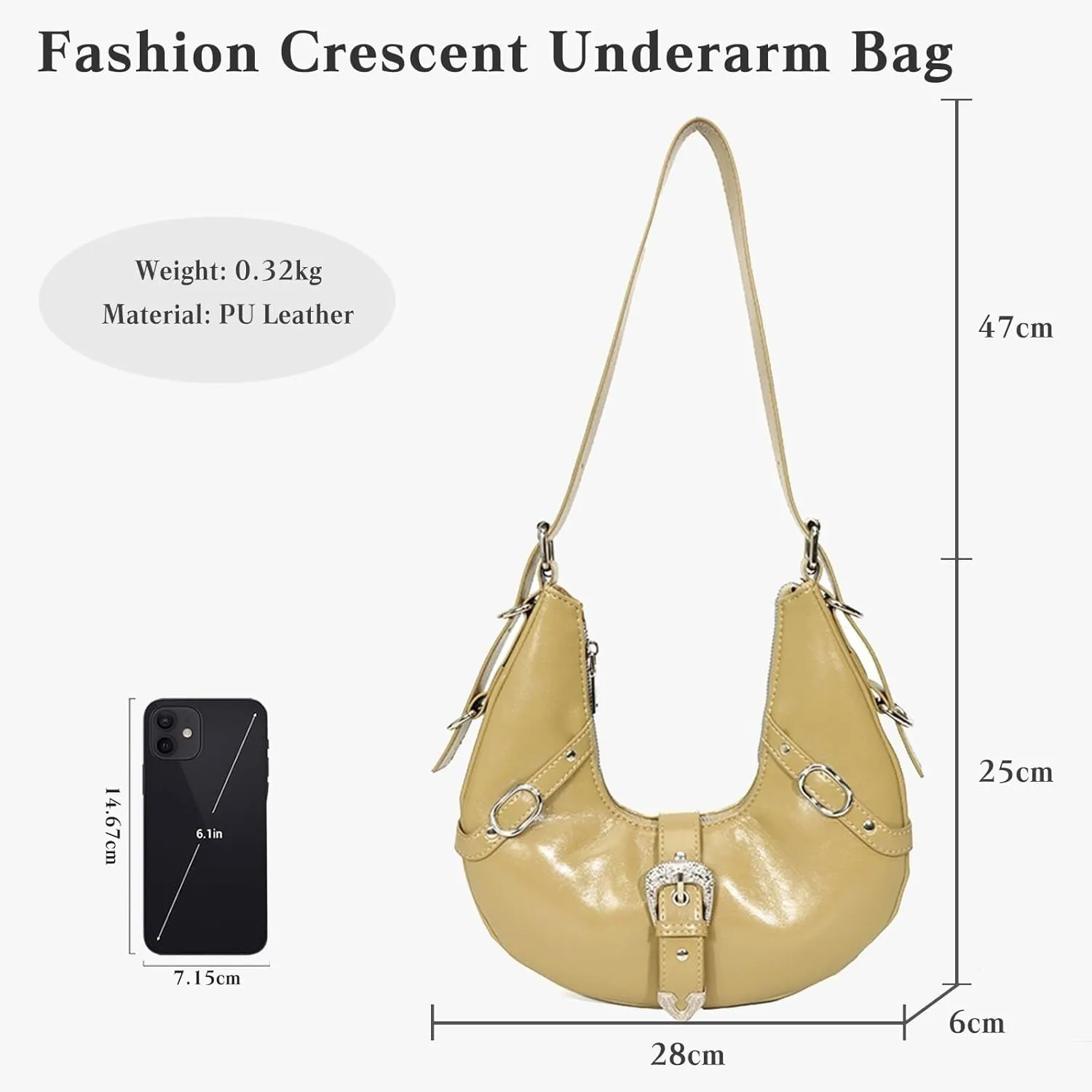 PU Leather Crossbody Tote with Adjustable Strap Elegant Underarm Fashion Women's Crescent Shoulder Retro Handbag