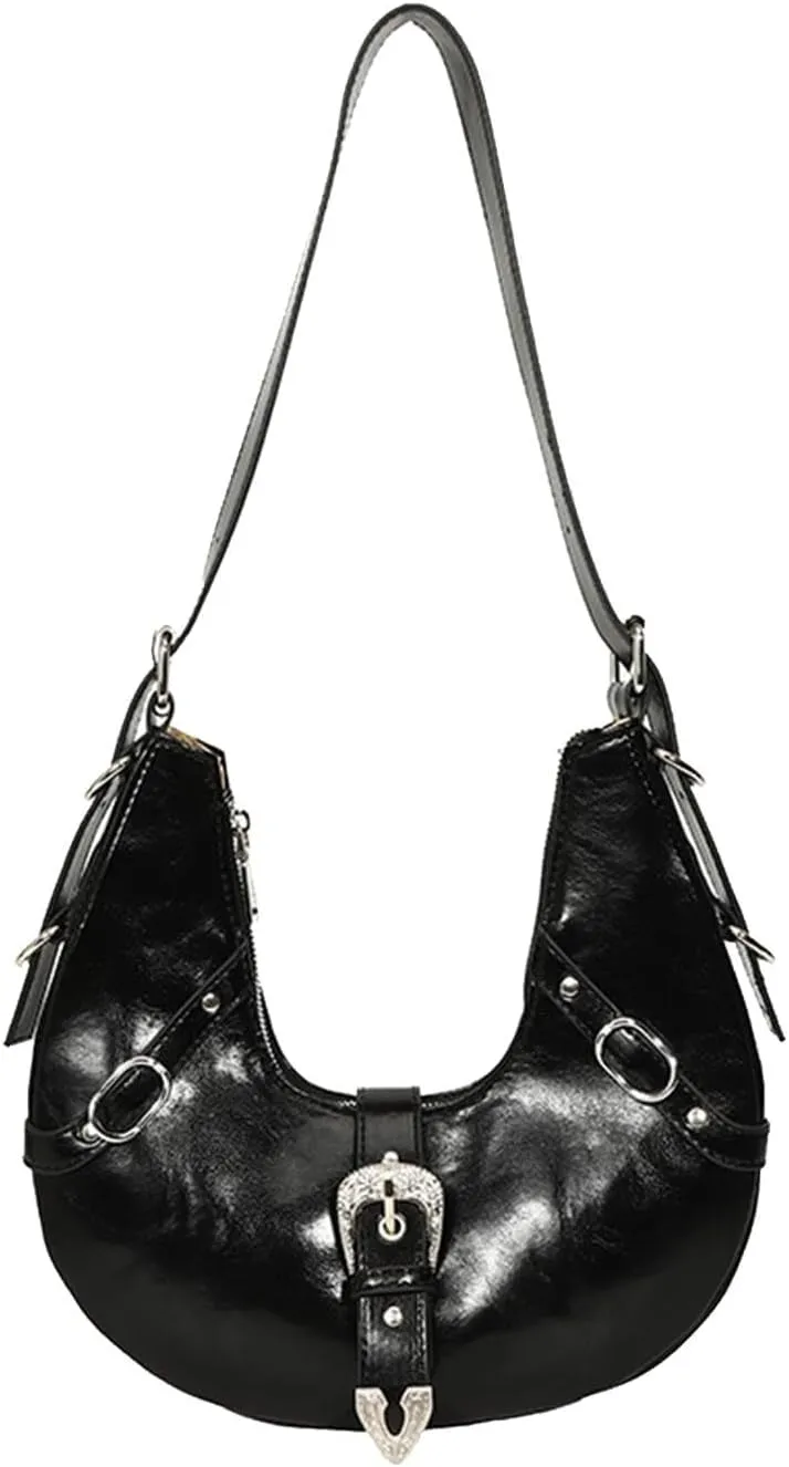 PU Leather Crossbody Tote with Adjustable Strap Elegant Underarm Fashion Women's Crescent Shoulder Retro Handbag