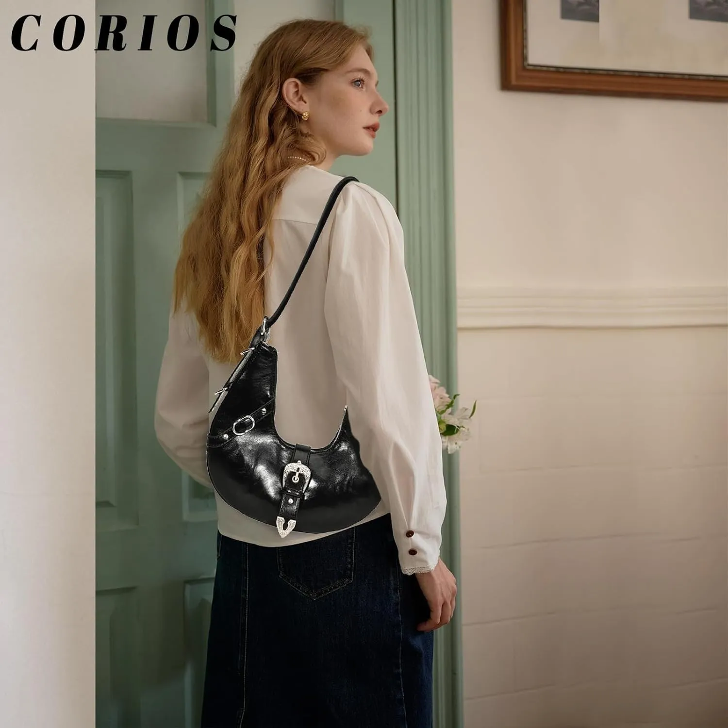 PU Leather Crossbody Tote with Adjustable Strap Elegant Underarm Fashion Women's Crescent Shoulder Retro Handbag