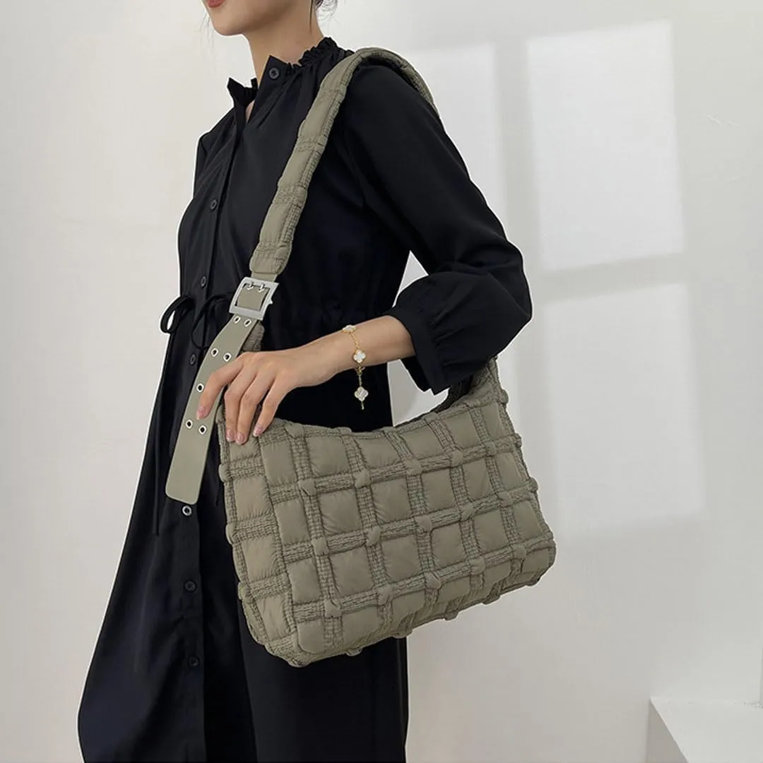 Puffer Tote Bag for Women Quilted Crossbody Carryall Bag Puffy Shoulder Bag Hobo Bubble Purse Nylon Handbag Lightweight