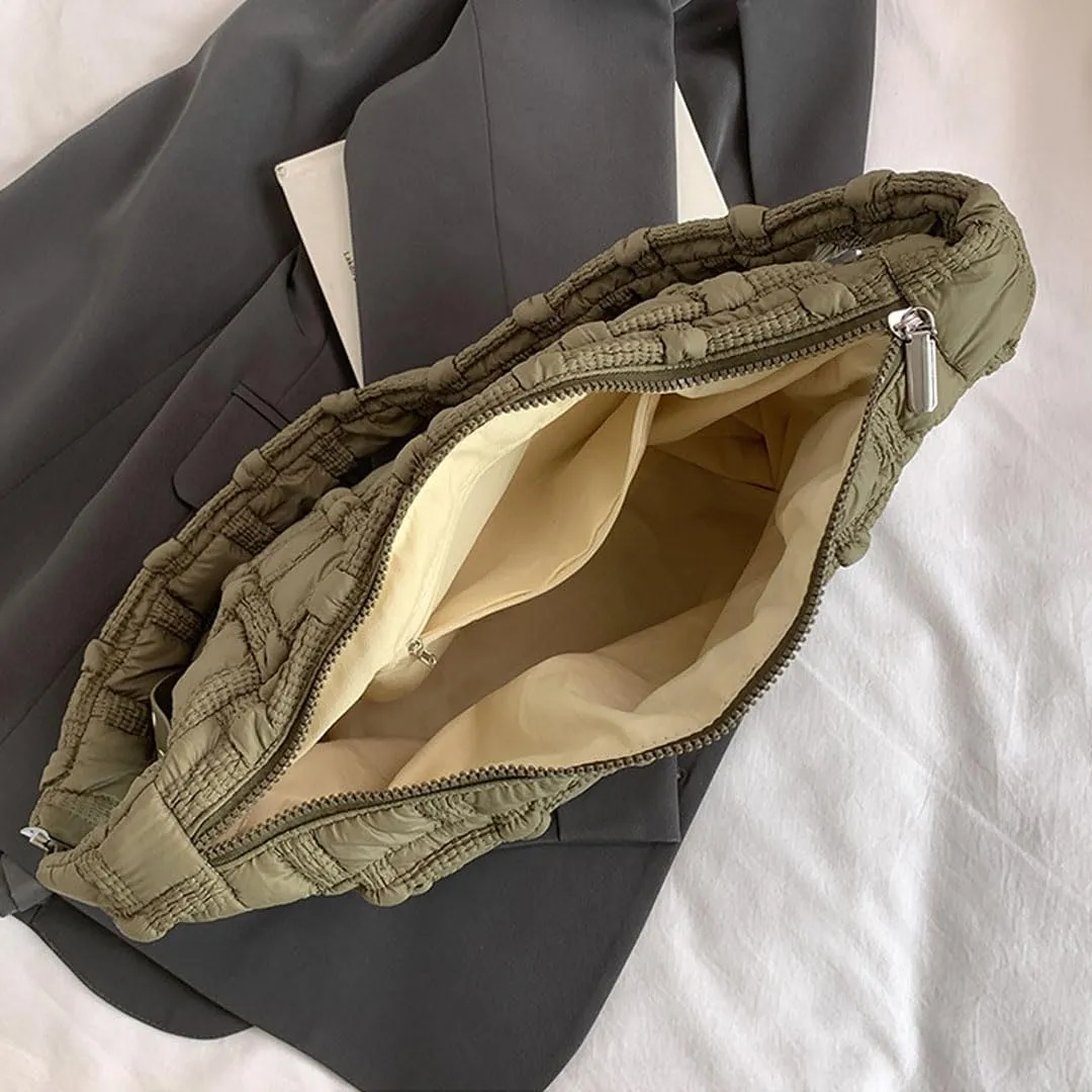 Puffer Tote Bag for Women Quilted Crossbody Carryall Bag Puffy Shoulder Bag Hobo Bubble Purse Nylon Handbag Lightweight