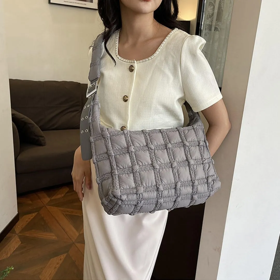 Puffer Tote Bag for Women Quilted Crossbody Carryall Bag Puffy Shoulder Bag Hobo Bubble Purse Nylon Handbag Lightweight