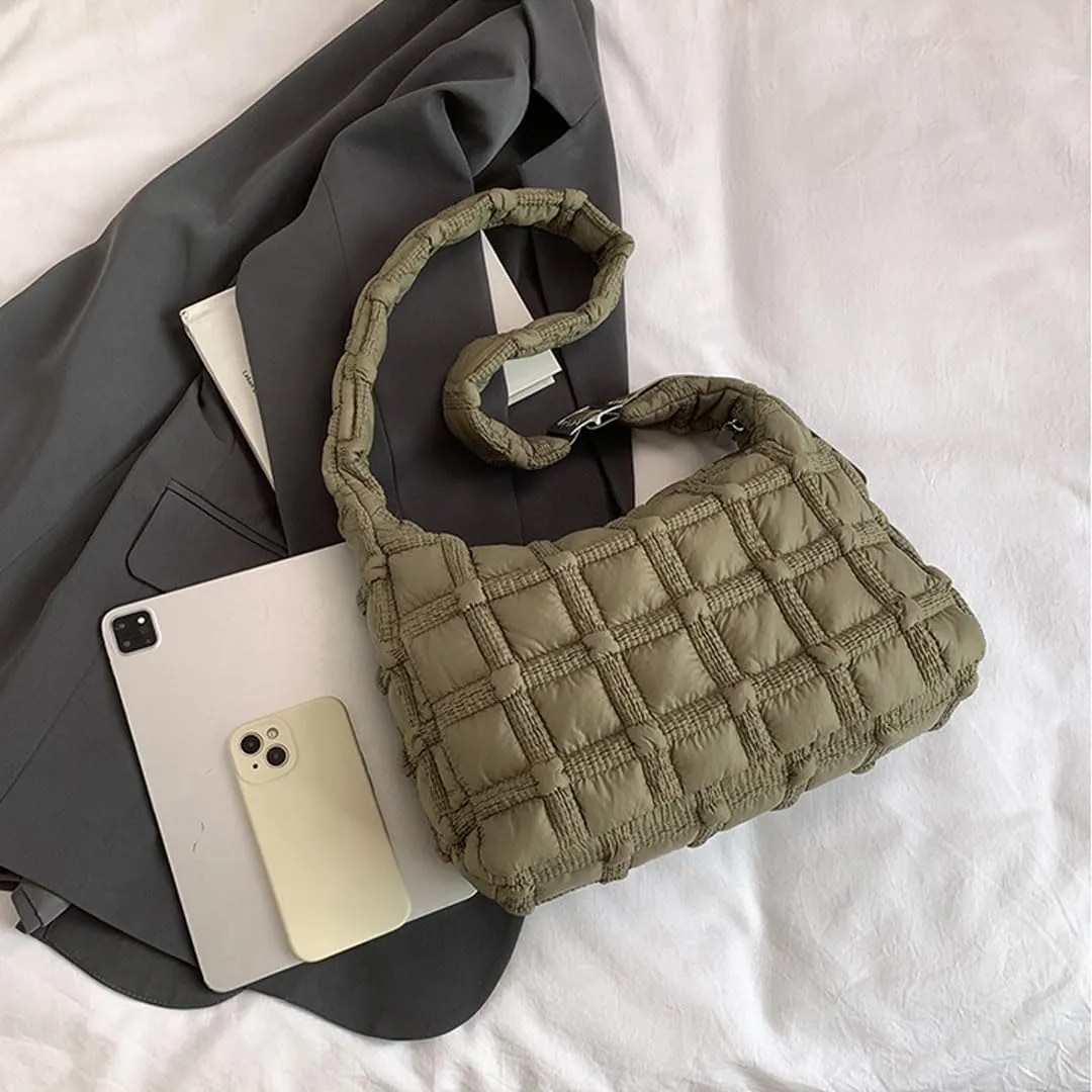Puffer Tote Bag for Women Quilted Crossbody Carryall Bag Puffy Shoulder Bag Hobo Bubble Purse Nylon Handbag Lightweight
