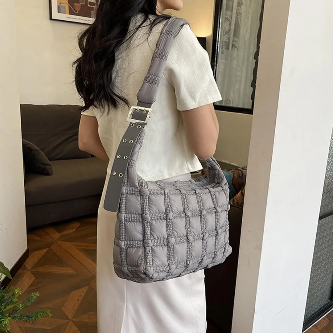 Puffer Tote Bag for Women Quilted Crossbody Carryall Bag Puffy Shoulder Bag Hobo Bubble Purse Nylon Handbag Lightweight